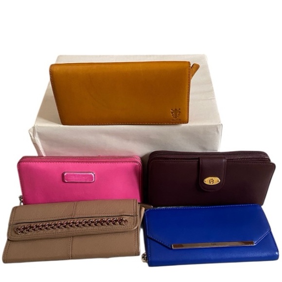 Set of 5 leather wallet Tumi/Marc Jacobs/B.Makowsky/Etienne Aigner/Firenze AS IS - Picture 1 of 14